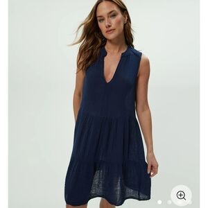 Michael Stars Navy Textured V-Neck Dress
